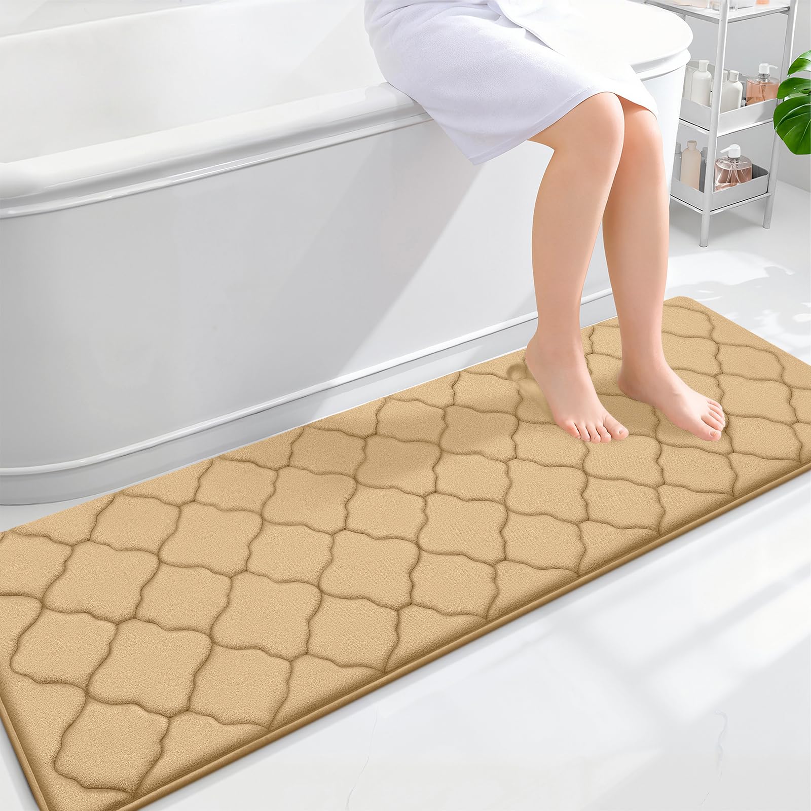 OLANLY Memory Foam Bath Mat Rug 24x16, Ultra Soft and Absorbent Bathroom Rugs, Non-Slip, Comfortable, Machine Washable Bath Carpet for Bathroom Floor, Tub, Shower and Home Decor Accessories, Black