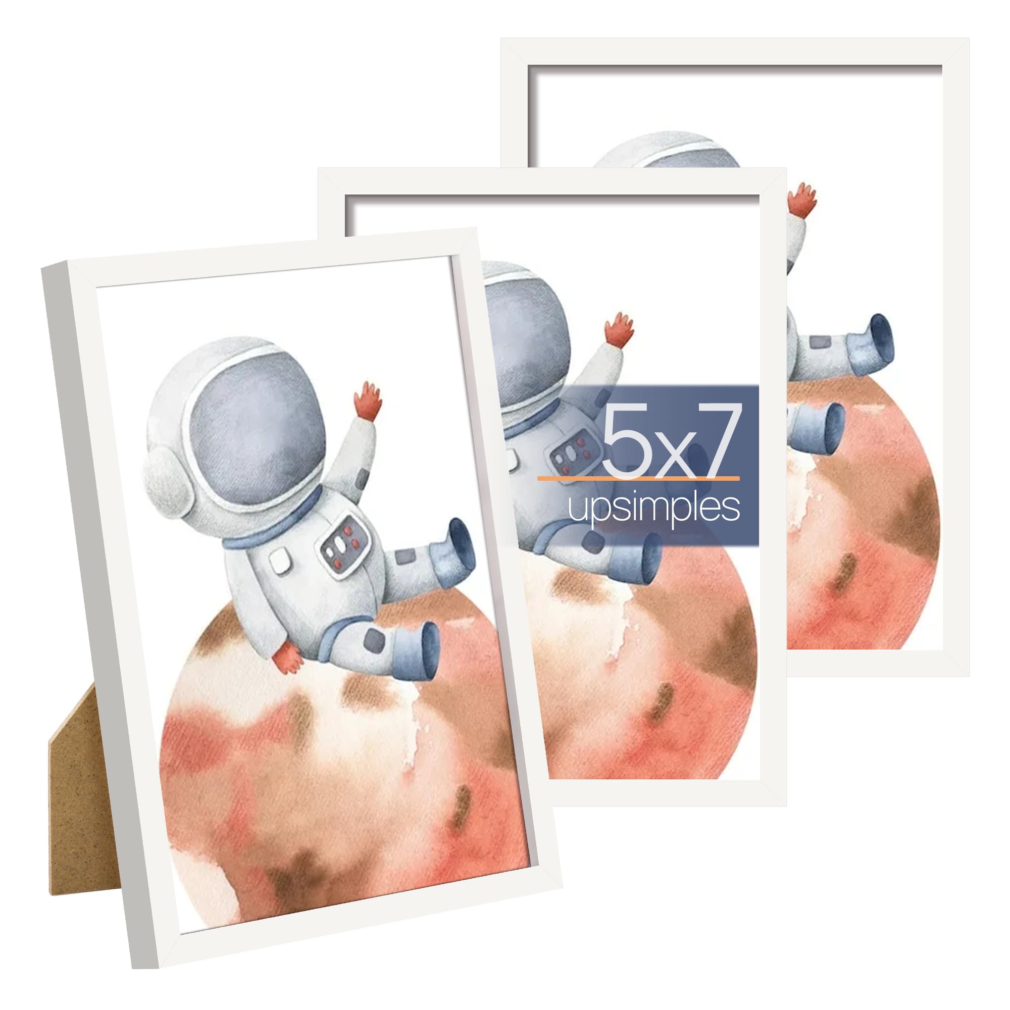 upsimples 5x7 Picture Frame Set of 3, Made of High Definition Glass for 5 x 7 Black Frames, Wall and Tabletop Display Thin Border Photo Frame for Home Décor