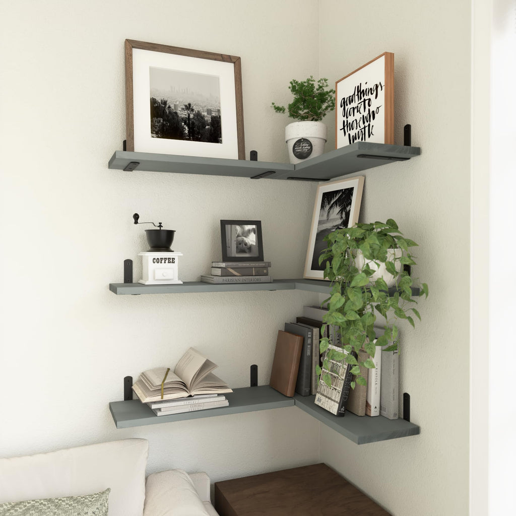 WOPITUES Wood Floating Shelves Set of 6, Shelves for Wall Decor, Farmhouse Shelf for Bedroom, Bathroom Storage Shelves, Book Shelves for Living Room - Rustic Brown