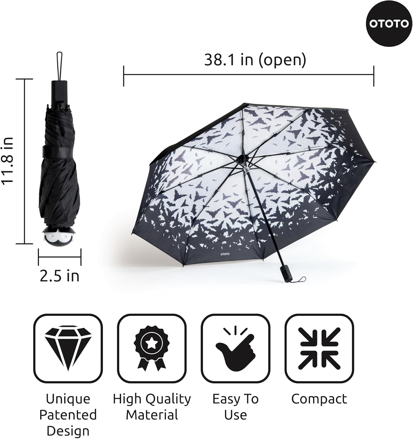 OTOTO NEW! Spookula Vampire Folding, Collapsible, Umbrella, Unique, Goth Accessories, NEW Jack-o-Cup Glass Cups with Lid and Straws - Glass Coffee Tumbler with Straws