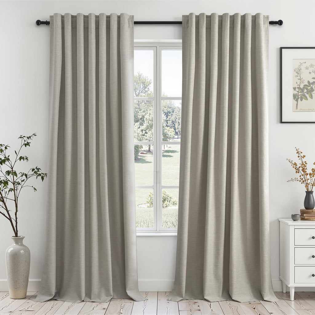 Topfinel Cream Linen Blackout Curtains 84 Inch Long for Bedroom Living Room, Ivory Pinch Pleat Back Tab Full Blackout Drapes Farmhouse Boho Curtains for Window, White Neutral Curtains 52" X 84" 7 FT