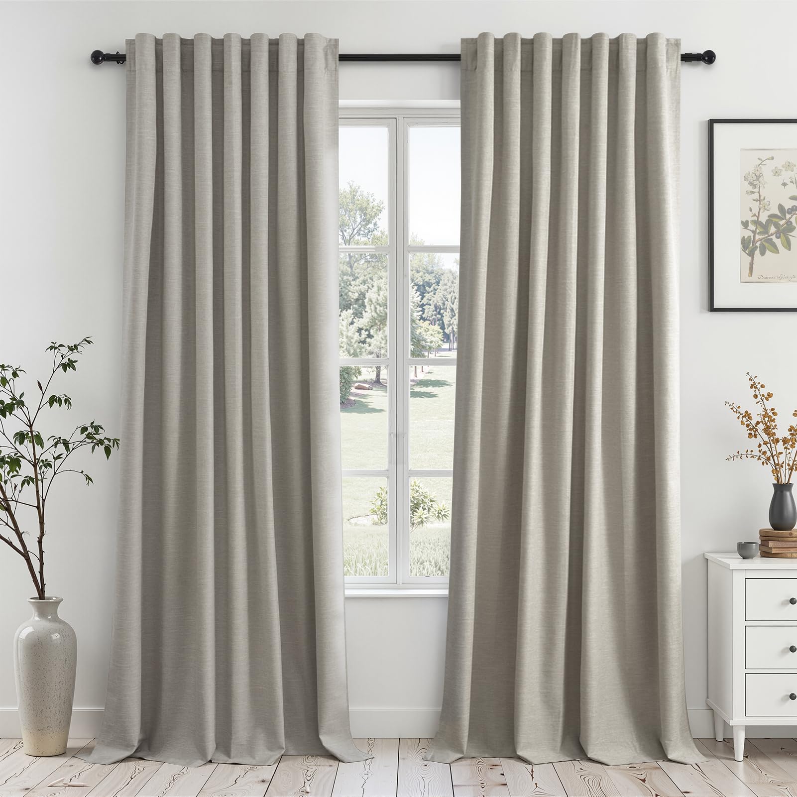 Topfinel Cream Linen Blackout Curtains 84 Inch Long for Bedroom Living Room, Ivory Pinch Pleat Back Tab Full Blackout Drapes Farmhouse Boho Curtains for Window, White Neutral Curtains 52" X 84" 7 FT