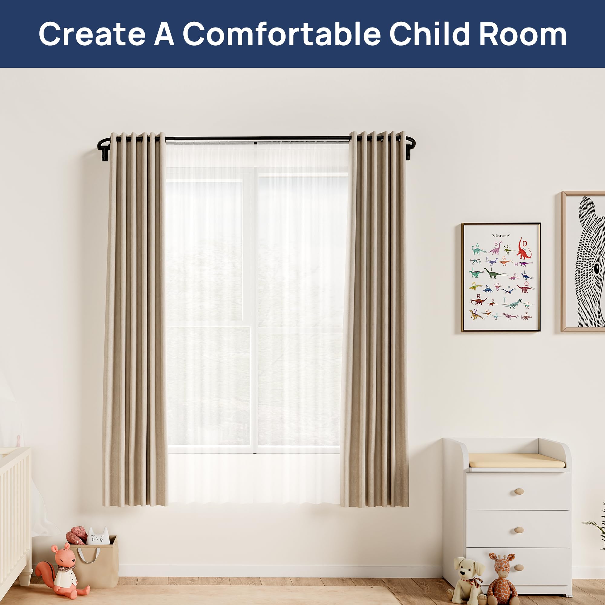 ENJOYBASICS Double Curtain Rod，Blackout Wrap-Around Curtain Rods for Windows 72 to 144 Inch，Adjustable from 32 to 144 Inch for Room Darkening Curtains, Matte Black