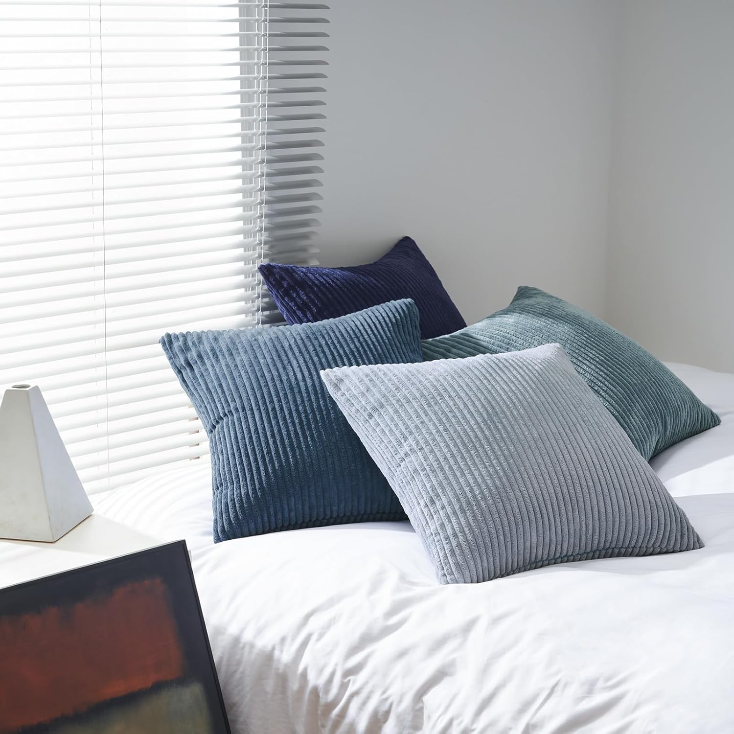 Topfinel BlueGray Decorative Throw Pillow Covers 22x22 Inch Set of 4,Soft Accent Corduroy Striped Gradient Color Small Cushion Cover for Beach,Patio,Balcony,Couch Living Room,Summer Home Decor