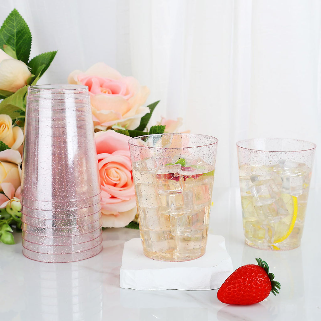 DaYammi 200 Pack Gold Plastic Cups 10 Oz Clear Cup Gold Rimmed Disposable Wine Glasses Fancy Disposable Party Cups Tumblers Drinking Cup Plastic Cocktail Glasses gold disposable cups for Party Wedding