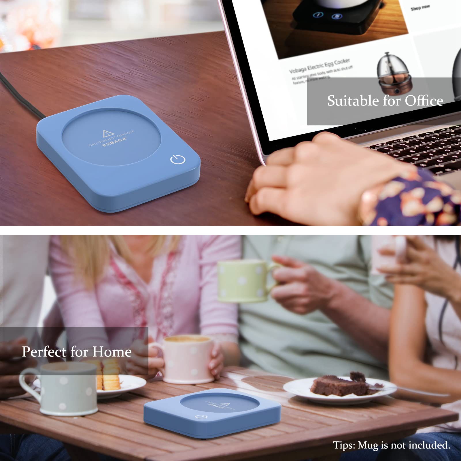 VOBAGA Coffee Mug Warmer for Desk with Auto Shut Off & 3-Temp Settings, Coffee Cup Warmer with Smart Safety Alert Home Office Accessory, Perfect for Coffee, Tea, Milk (Mug for Display)