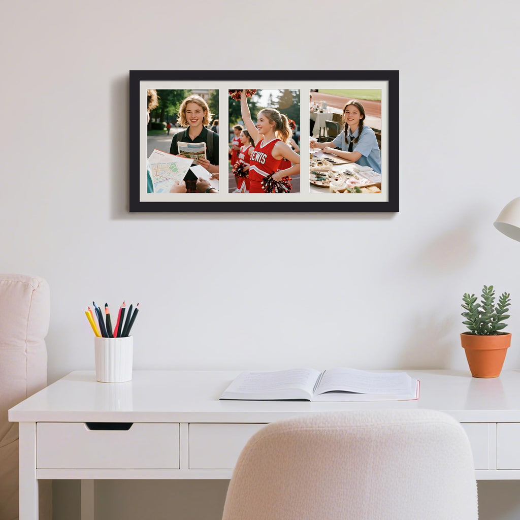 upsimples 8x16 Collage Picture Frame, Display Pictures 3 5x7 with Mat or 8x16 Without Mat, Wall Hanging 3 5x7 Picture Frame Collage Wall Decor, Black, 1 Pack