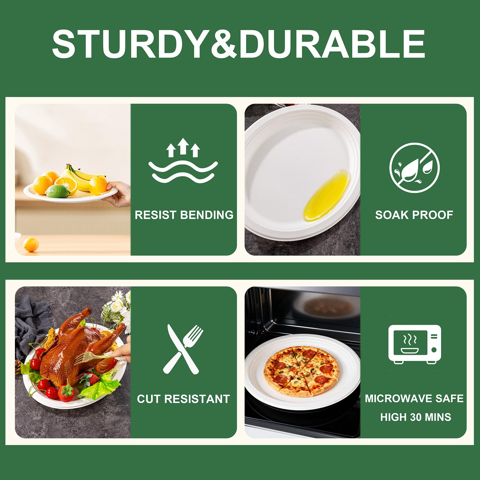 DaYammi 100% Compostable Oval Paper Plates 12 Inch, 60-Pack Heavy Duty Paper Plates Bulk,Biodegradable Bagasse,Eco-Friendly Disposable Dinner Plate for BBQ,Picnic,Party (BPI Certified,Microwaveable)