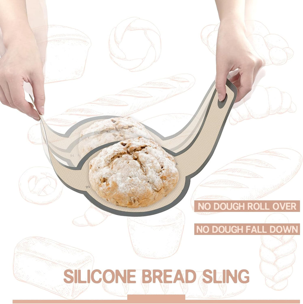 Silicone Bread Sling Oval and Round, 2 PCS Nonstick＆Reusable Bread Baking Mats, Easy-To-Clean Dutch Oven Liners, Sourdough Bread Baking Supplies