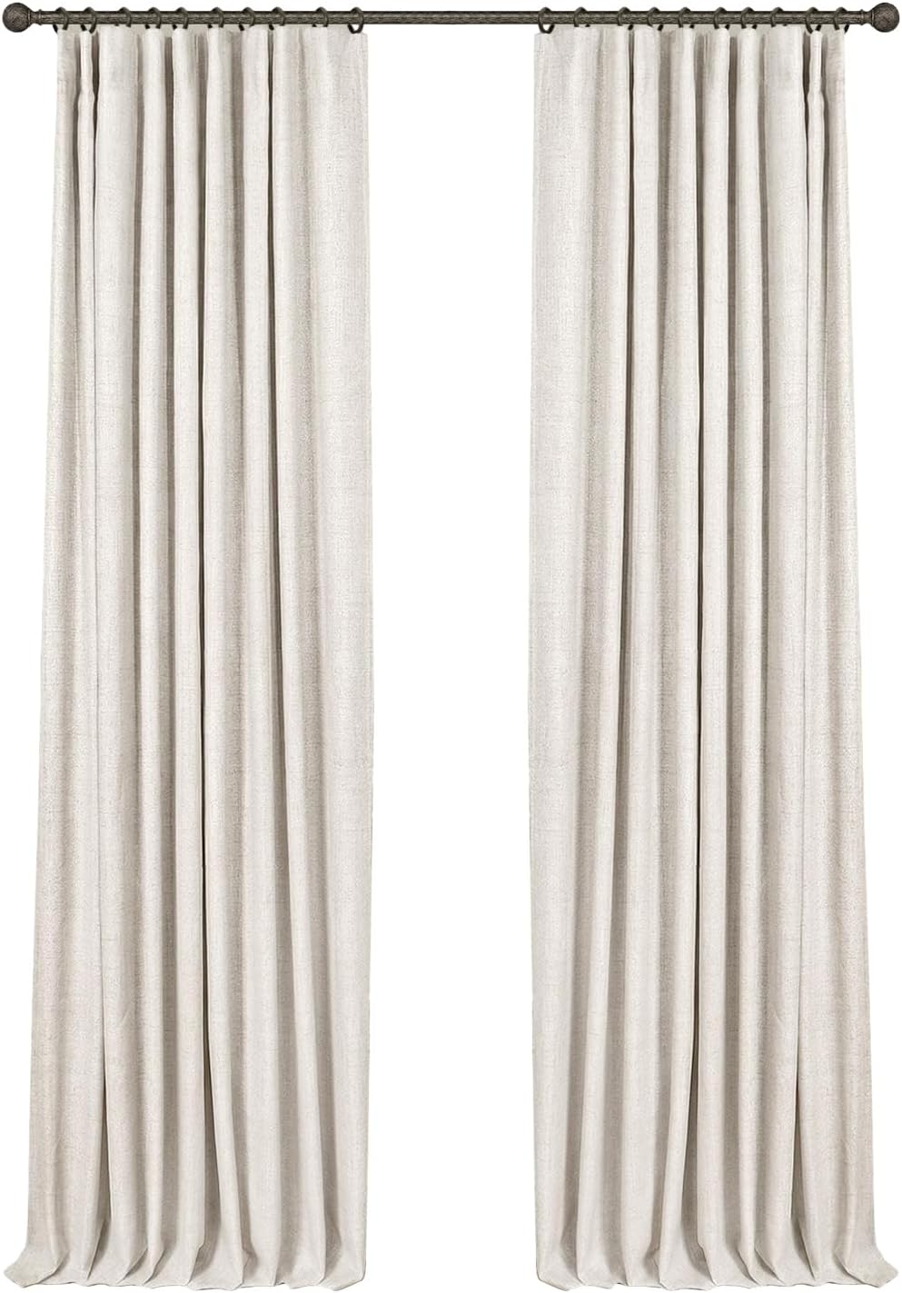 INOVADAY 100% Blackout Curtains for Bedroom, Black Out Curtains 84 Inch Long, Clip Rings Linen Blackout Drapes, Thermal Insulated Room Darkening for Living Room, 2 Panels - Beige,W50xL84