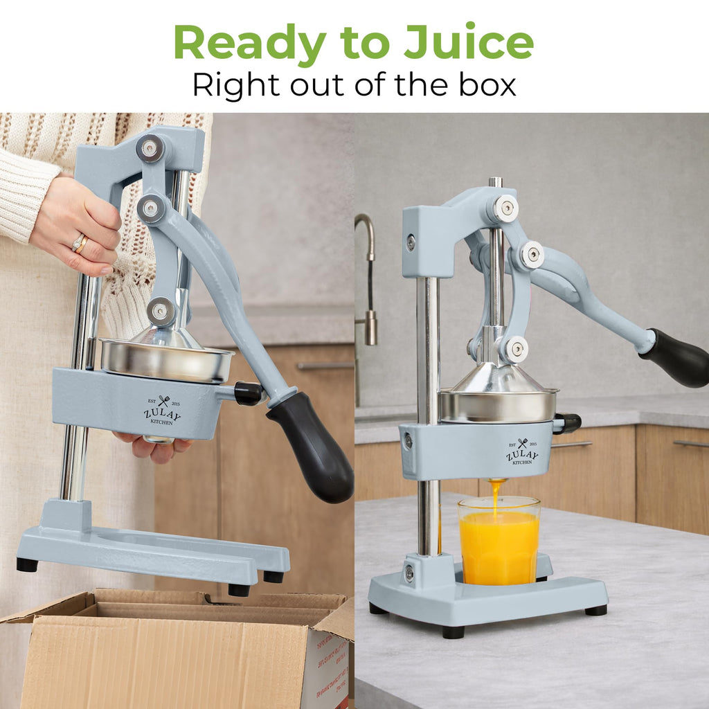 Zulay Kitchen Cast Iron Juicer - Easy-to-Clean Heavy-Duty Manual Juicer, Professional Citrus Juicer - Stainless Steel Lemon Squeezer - Manual Citrus Press & Orange Squeezer - Orange Juicer (Black)