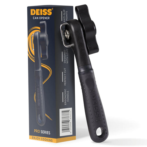 Deiss Pro Heavy Duty Can Opener Manual Smooth Edge, Handheld Can Opener With Soft Touch Handle, Rust Proof Safety Can Opener Oversized Handheld Easy Turn Knob, Best Large Lid Openers (ORANGE)
