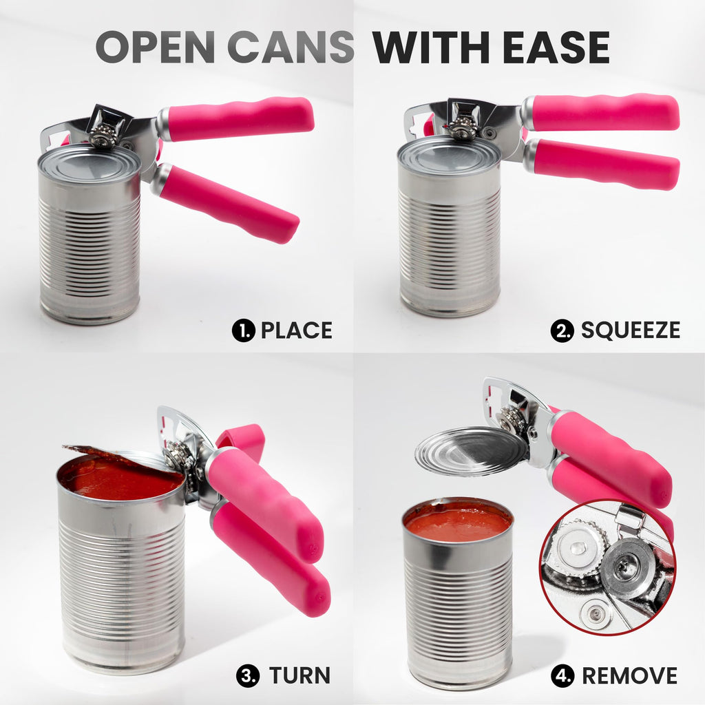 Zulay Kitchen COMFY™ Can Opener Manual with Bottle Opener - Rust Proof Stainless Steel Manual Can Opener With Turn Knob & Comfy Soft Grip Handles - Black