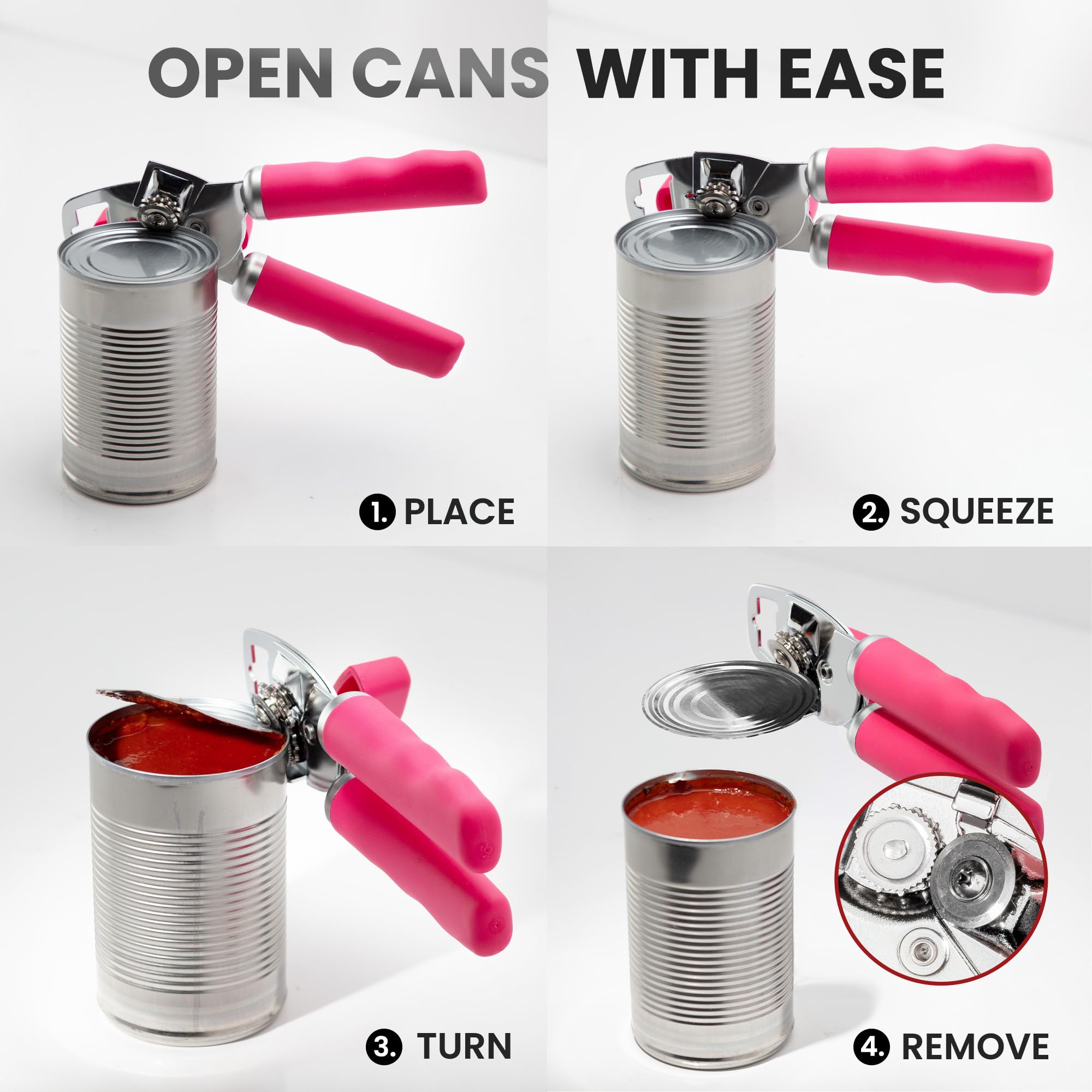 Zulay Kitchen COMFY™ Can Opener Manual with Bottle Opener - Rust Proof Stainless Steel Manual Can Opener With Turn Knob & Comfy Soft Grip Handles - Black