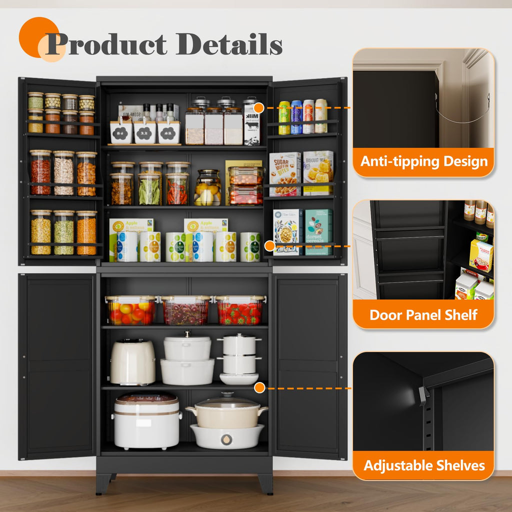 GAIOUS Metal Pantry Cabinet, Kitchen Pantry Storage Cabinets with 2 Door and 3 Adjustable Shelves, White Kitchen Pantry Cabinet, Freestanding Cupboard for Dining Room Living Room Bathroom