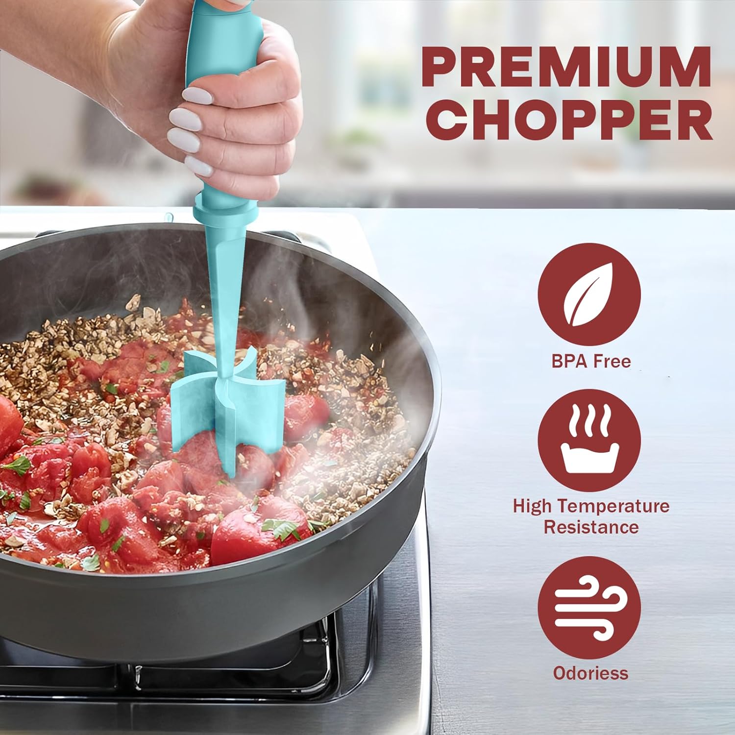 Blue Meat Chopper and Red Mini 15OZ Bacon Grease Container