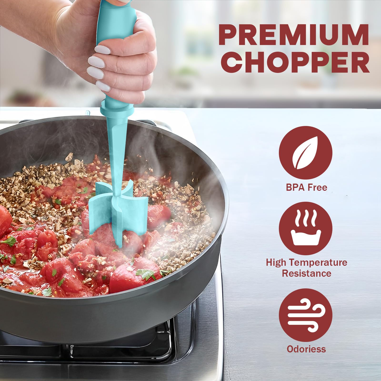 Meat Chopper, Hamburger Grinder, Premium Heat Resistant Smasher for Ground Beef, Burger Grinder Nylon Potato Mix Tool, Meat & Poultry Tenderizers-Black