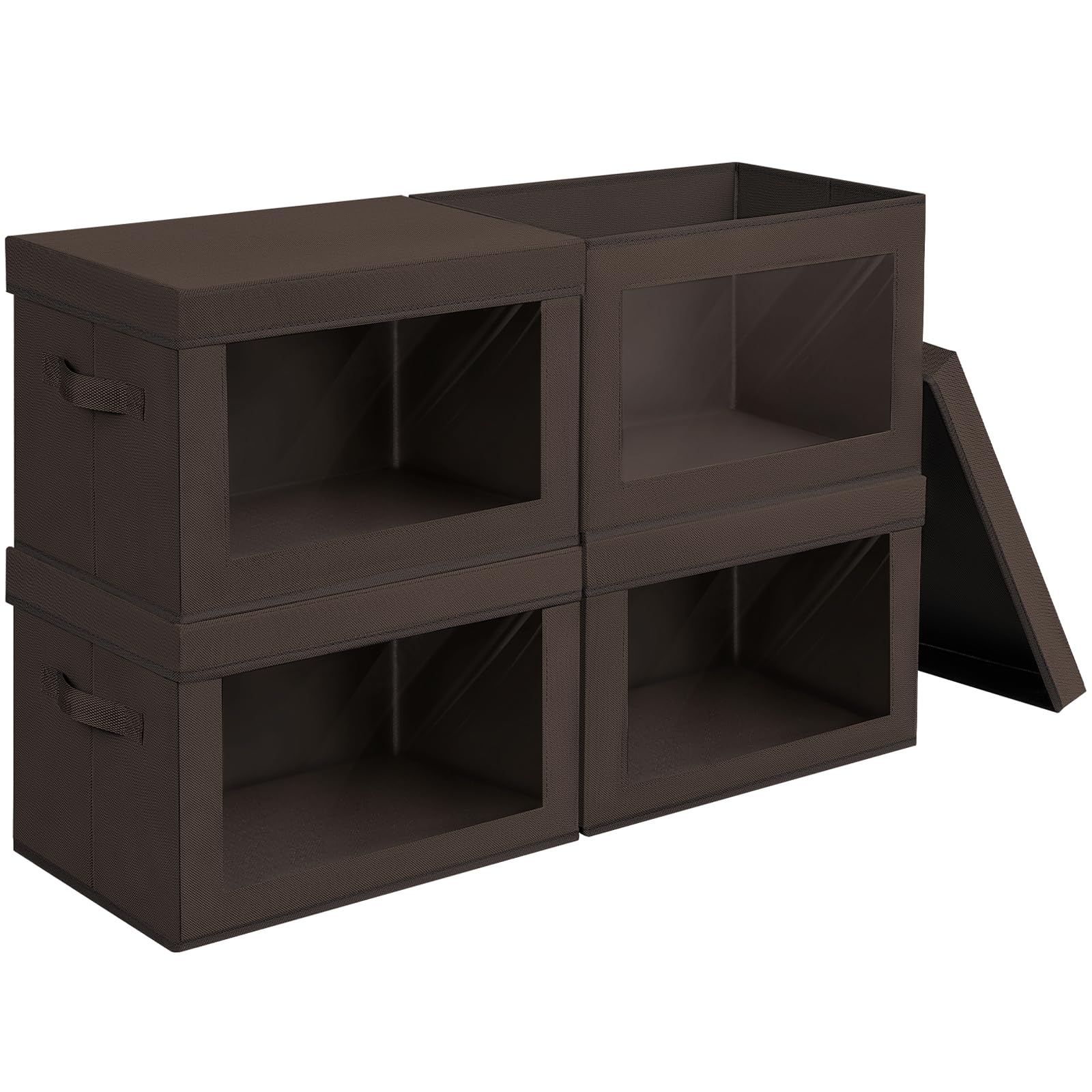 Homsorout Storage Bins with Lids - Fabric Storage Boxe with Window, Collapsible Closet Organizers with Handles, 3 Pack Decorative Bin, Home Cubes Baskets for Clothes, Hat, Books, Dark Grey