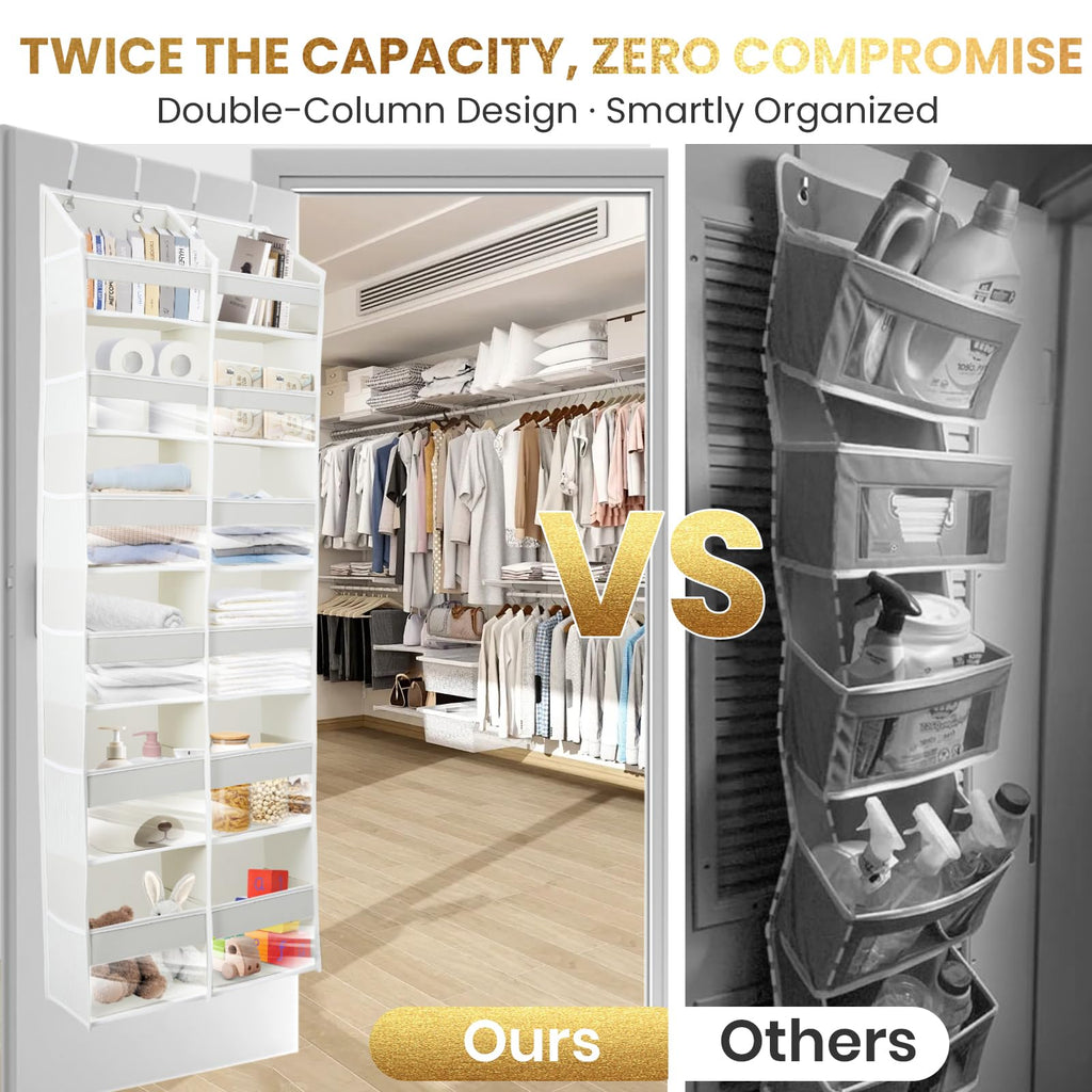 HOMELUX THEORY UPGRADED 6 Tiers Over The Door Organizer Hanging - 100D EXTRA THICK & 50lbs HUGE CAPACITY, 12 Side Mesh Pockets Over The Door Shoe Organizer, Hanging Closet Organizer (Ivory, 1pc)