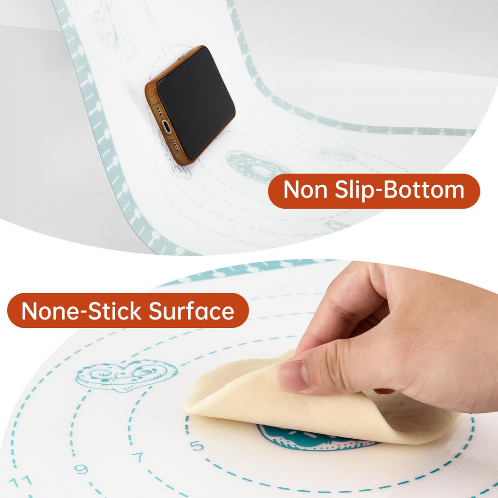 Silicone Baking Mat with Recipes, Extra Thick Silicone Mats for Baking, Non Stick Pastry Mat for Rolling Dough, Silicone Macaron Baking Mat for Cookie,Bread,Pizza,Fondant Mat, Oven&Dishwasher Safe
