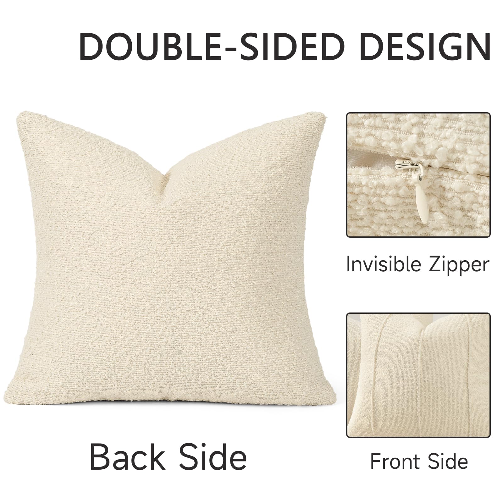 YCOLL Textured Boucle Throw Pillow Covers 20x20 Pack of 2 - Soft Neutral Striped Cushion Covers, Cozy Accent Decorative Pillow Covers for Couch, Sofa, Bed, Living Room (Beige)