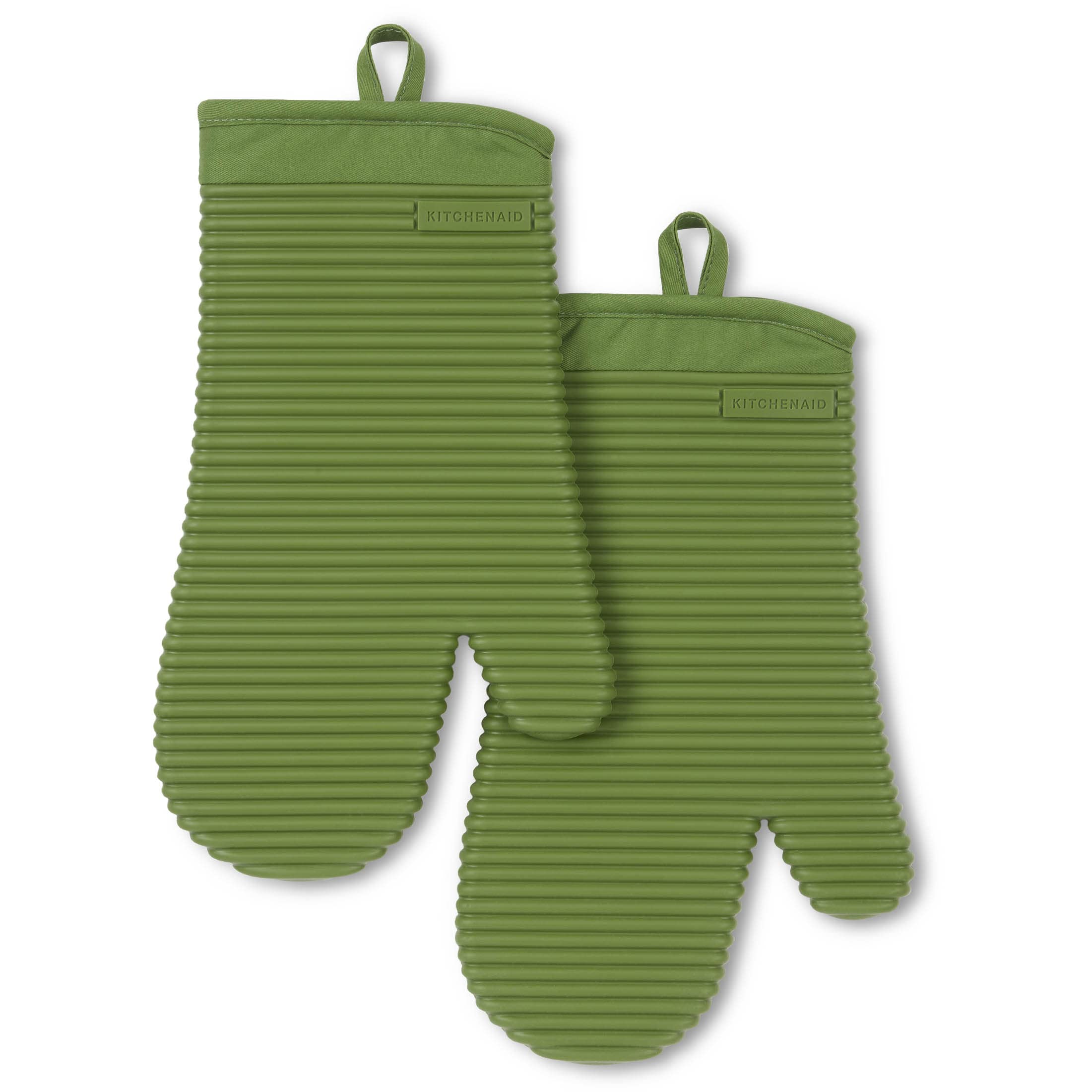 KITCHENAID Ribbed Soft Silicone Oven Mitt 2-Pack Set, 7.5"x13", Milkshake