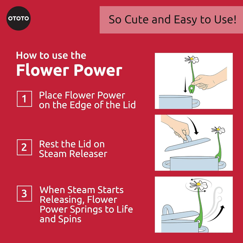 OTOTO New Flower Power Steam Releaser - Fun Kitchen Gadgets - Spinning Flower Lid Holder On Pot & Lid Lifter - Cool Kitchen Gadgets - Cute Gifts for Women, Kitchen Accessories Gadgets