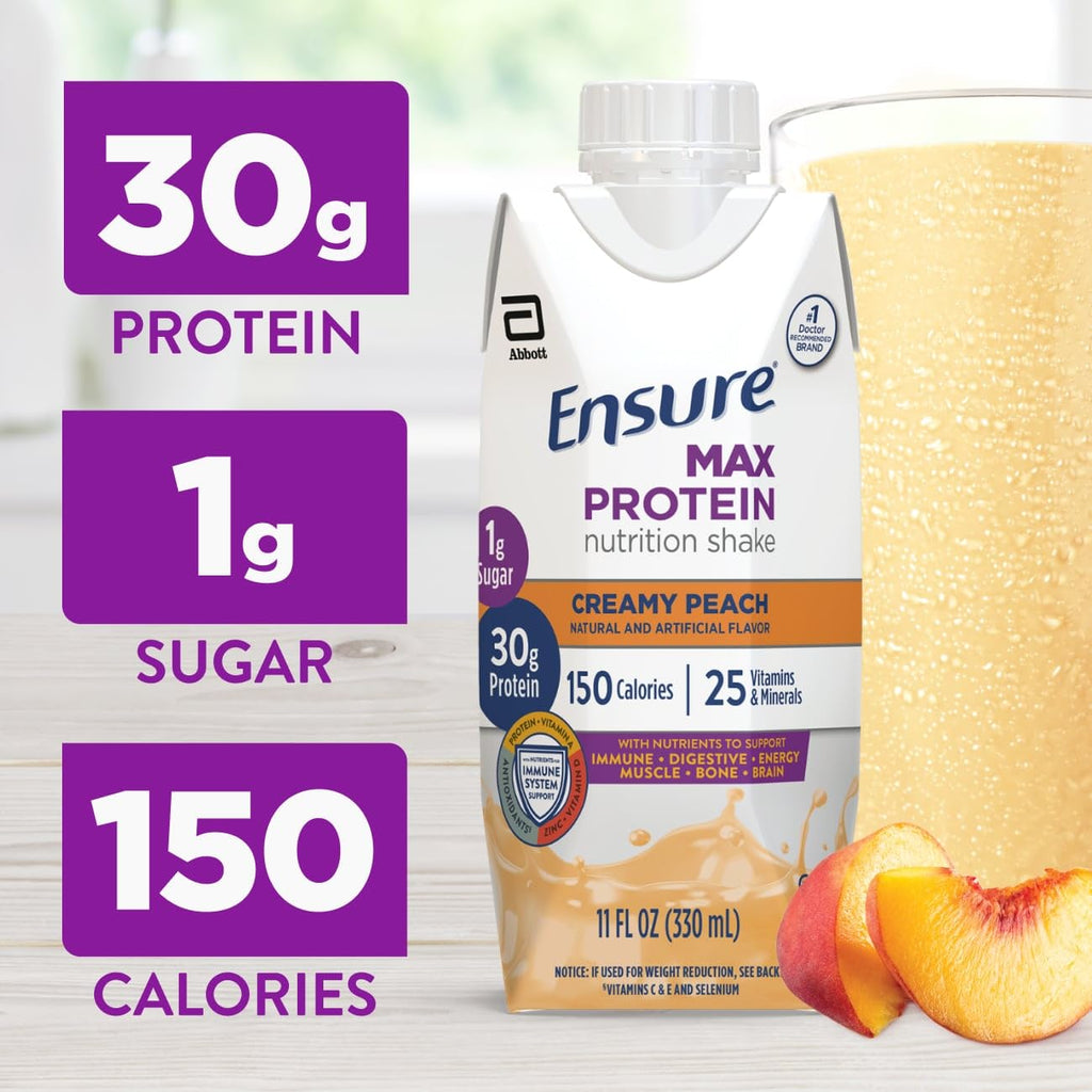 Ensure Max Protein Shake | French Vanilla | Ready to Drink | 30g Protein for Muscle Health | 1g Sugar, 4g Fiber | 11 fl oz, 12 Pack