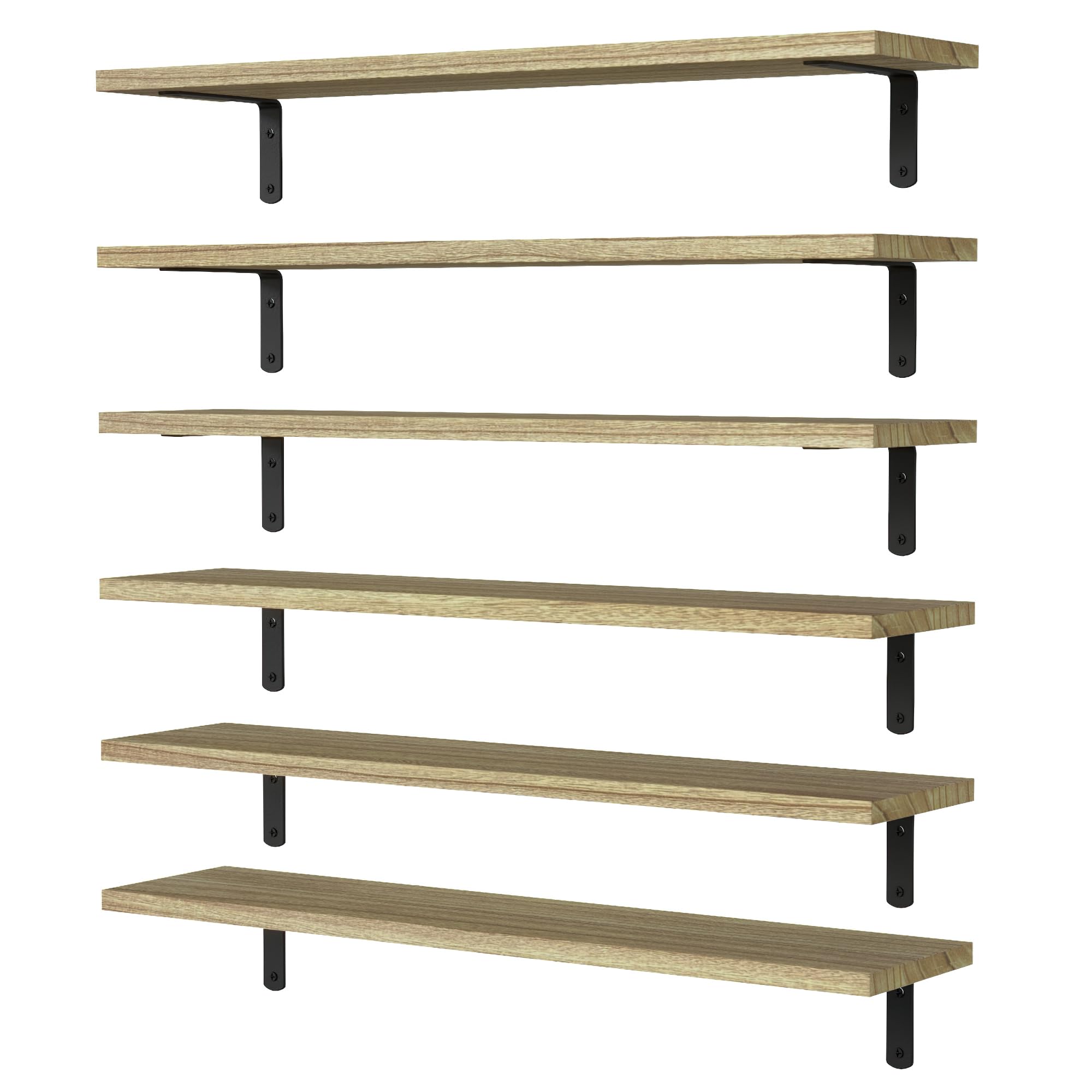 WOPITUES Wood Floating Shelves Set of 6, Shelves for Wall Decor, Farmhouse Shelf for Bedroom, Bathroom Storage Shelves, Book Shelves for Living Room - Rustic Brown