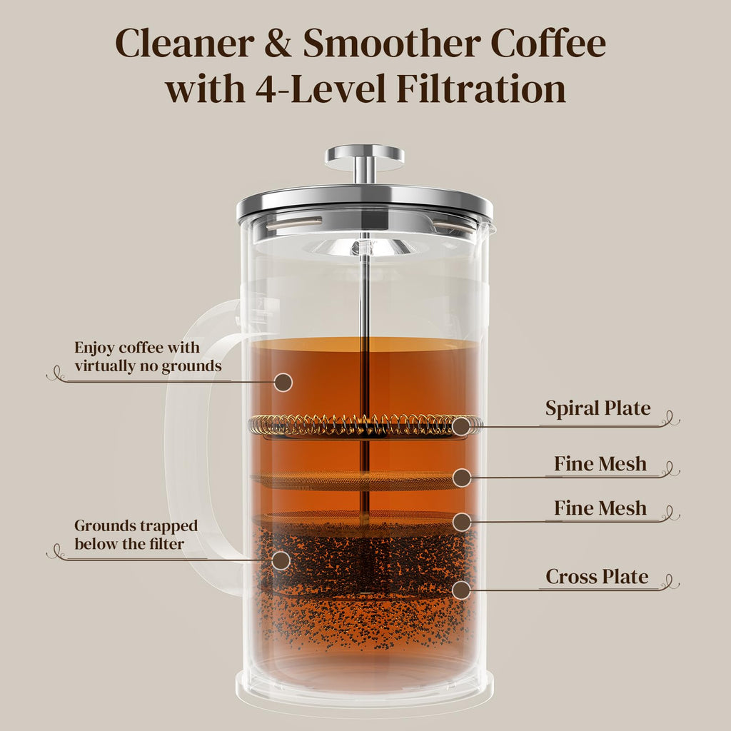 Veken French Press Coffee Maker 21oz 0.6 L, Single Serve Small Pot, Heat Resistant Thickened Borosilicate Glass, Stainless Steel Brewer, Cold Brew Cafetera Teapot for Kitchen Travel Camping, Copper