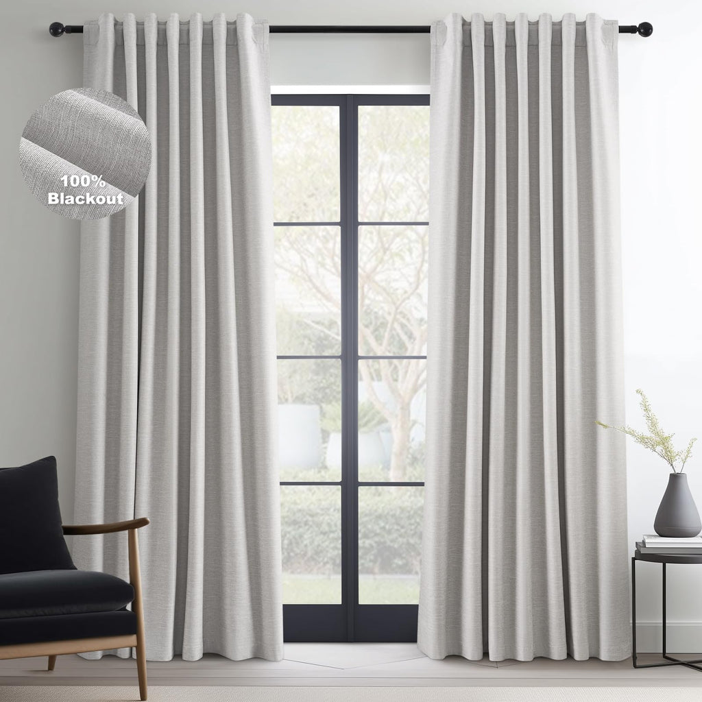 Topfinel Cream Linen Blackout Curtains 84 Inch Long for Bedroom Living Room, Ivory Pinch Pleat Back Tab Full Blackout Drapes Farmhouse Boho Curtains for Window, White Neutral Curtains 52" X 84" 7 FT