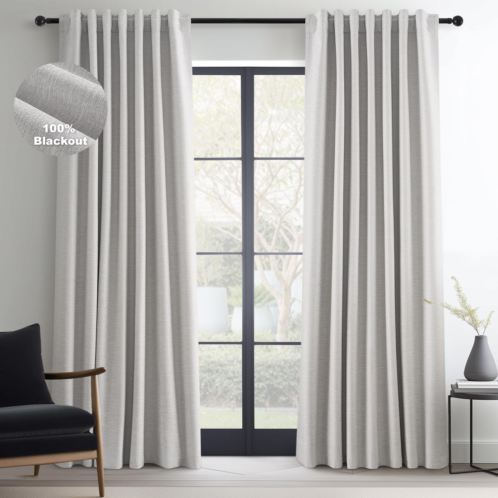 Topfinel Cream Linen Blackout Curtains 84 Inch Long for Bedroom Living Room, Ivory Pinch Pleat Back Tab Full Blackout Drapes Farmhouse Boho Curtains for Window, White Neutral Curtains 52" X 84" 7 FT