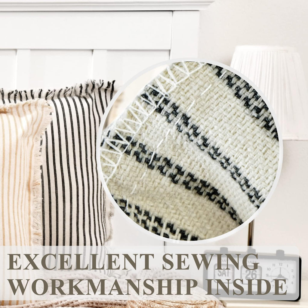 ZWJD Throw Pillow Covers 20x20 Set of 2 Striped Pillow Covers with Fringe Chic Cotton Decorative Pillows Square Cushion Covers for Sofa Couch Bed Living Room Farmhouse Decor, (Gray)