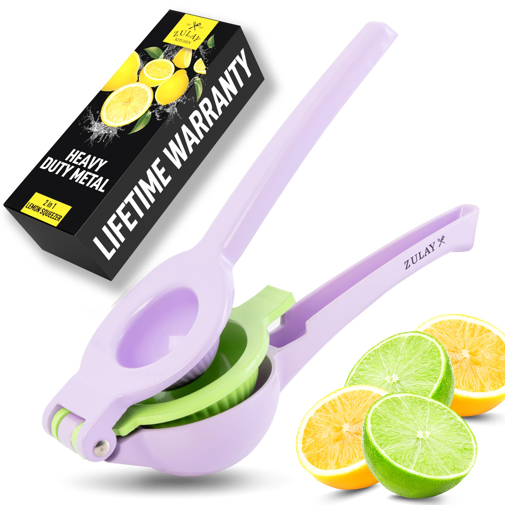 Zulay Kitchen Metal 2-in-1 Lemon Squeezer - Sturdy Max Extraction Hand Juicer Lemon Squeezer Gets Every Last Drop - Easy to Clean Manual Citrus Juicer - Easy-Use Lemon Juicer Squeezer - Yellow/Green