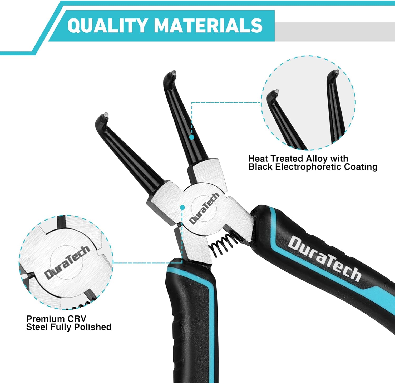 DuraTech 4 PCS Snap Ring Pliers Set, 7 Inch Heavy Duty Internal & External Circlip Pliers Kit with Straight/Bent Jaw, Premium CRV Steel, Precision Spring Loaded C Clip Pliers with Storage Pouch