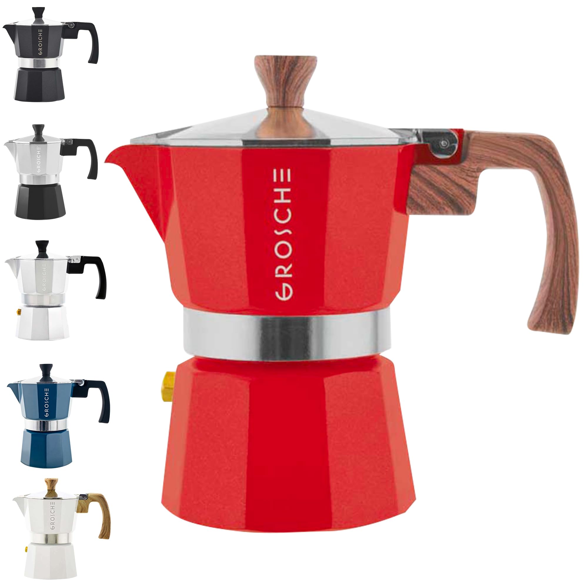 GROSCHE Milano Moka pot, Stovetop Espresso maker, Greca Coffee Maker, Stovetop coffee maker and espresso maker percolator (Grey, 6 cup)