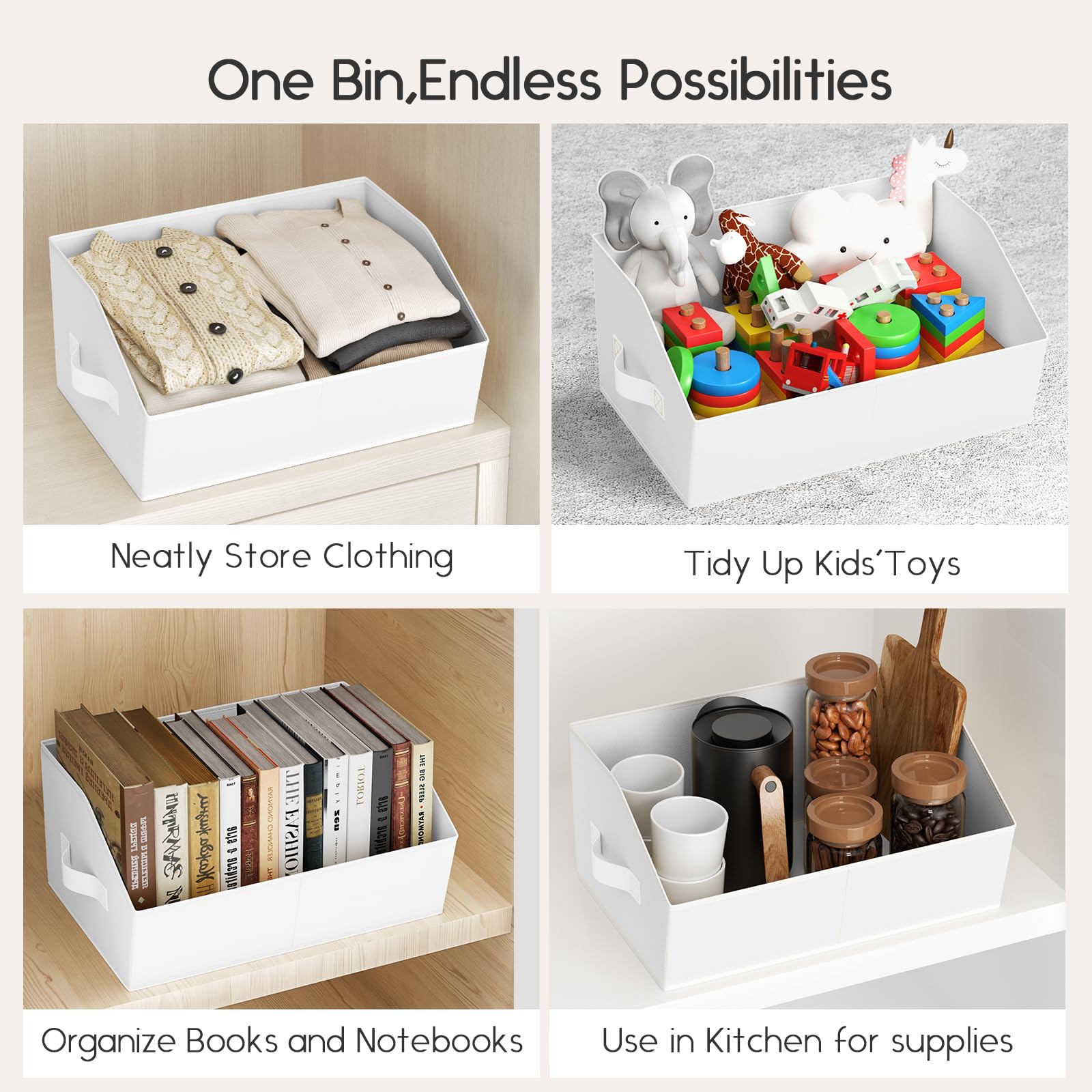 Homsorout Large Closet Organizers and Storage Bins - 8 Pack Trapezoid Storage Baskets for Shelves, Foldable Fabric Baskets with Handles Ideal for Closet, Basket, Wardrobe and Shelf Storage, Beige