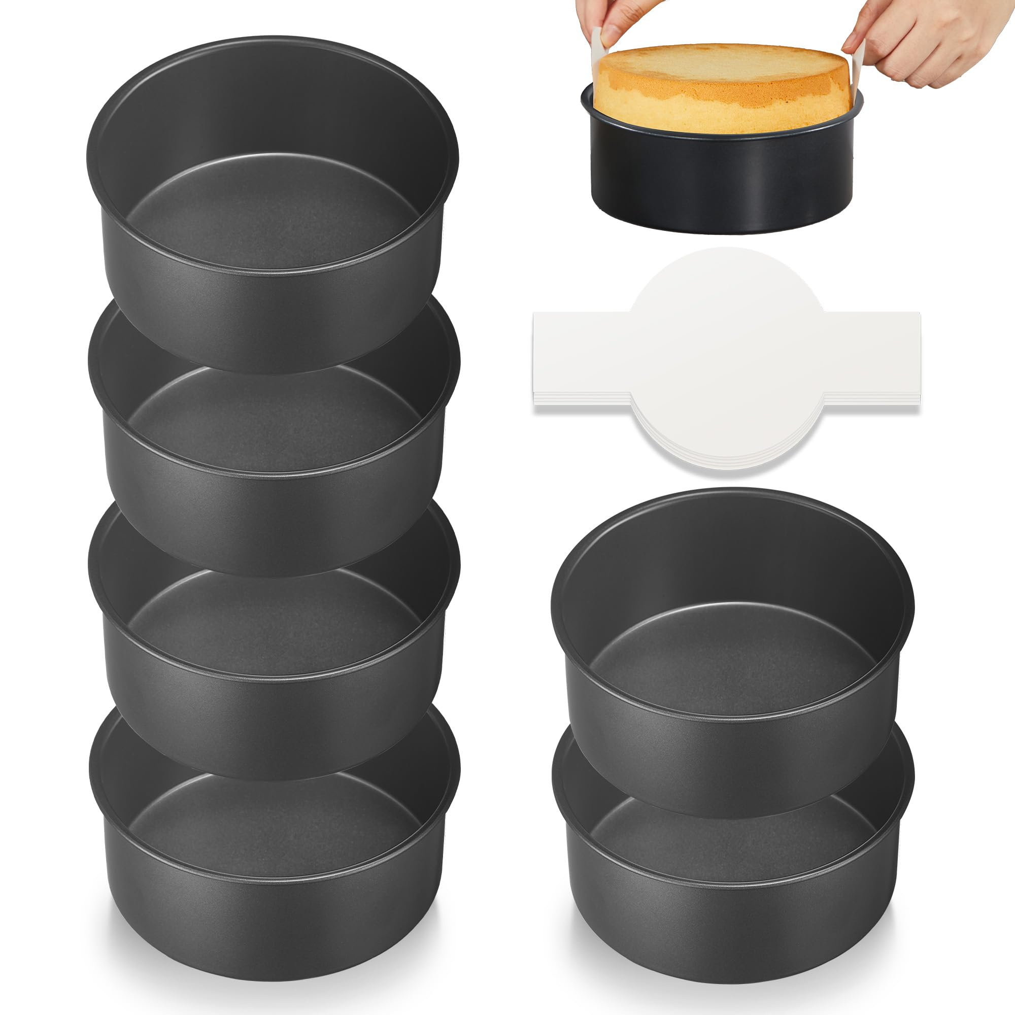 HONGBAKE 8x8 Cake Baking Pan Set, Nonstick Square Brownie Pans with Wider Grips, 2 Pieces, Heavy Duty, Grey