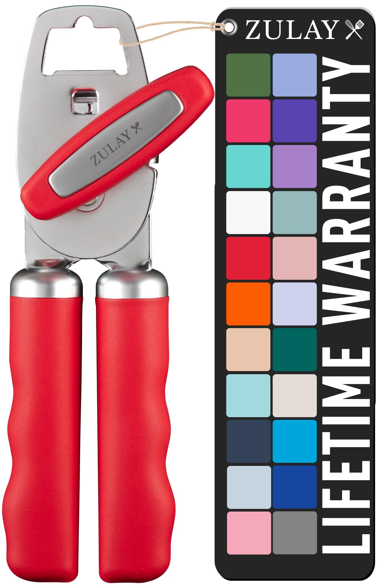 Zulay Kitchen COMFY™ Can Opener Manual with Bottle Opener - Rust Proof Stainless Steel Manual Can Opener With Turn Knob & Comfy Soft Grip Handles - Black