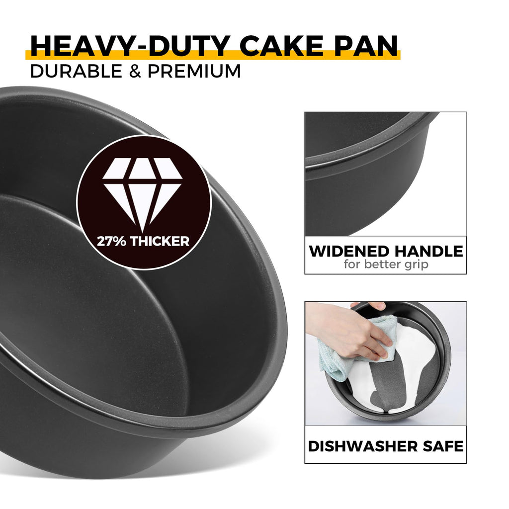 HONGBAKE 8x8 Cake Baking Pan Set, Nonstick Square Brownie Pans with Wider Grips, 2 Pieces, Heavy Duty, Grey