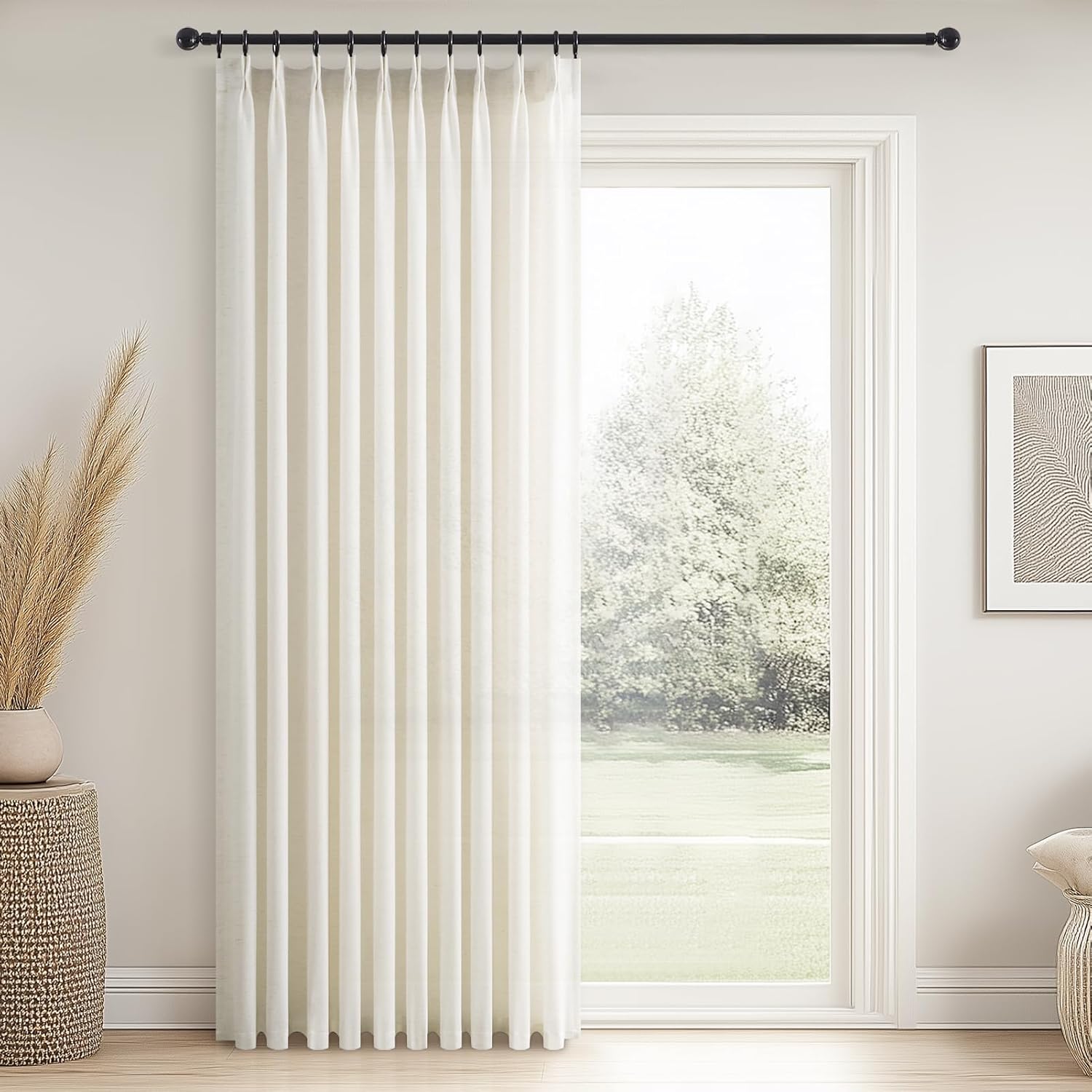 96 Inches Long Pleated Sheer Curtains,Dark Linen Blended Light Filtering Window Curtains 96 Length 2 Panels for Living Room Bedroom Pinch Pleat Drapes with Hooks 2 Panels 40" Wx96 L,Light Brown