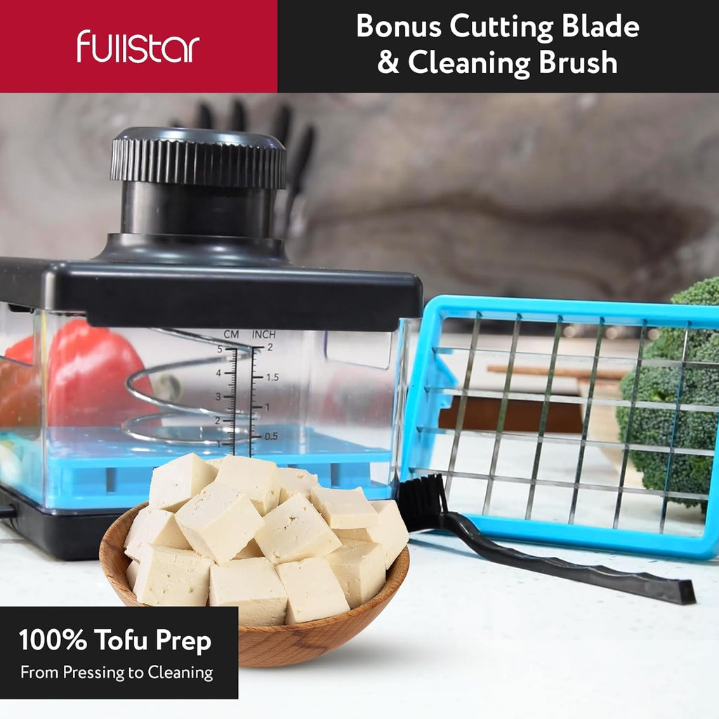 Fullstar 2-in-1 Tofu Press & Cutter, Dishwasher Safe, BPA-Free, Press Box for Extra Firm & Silken Tofu (Blue)