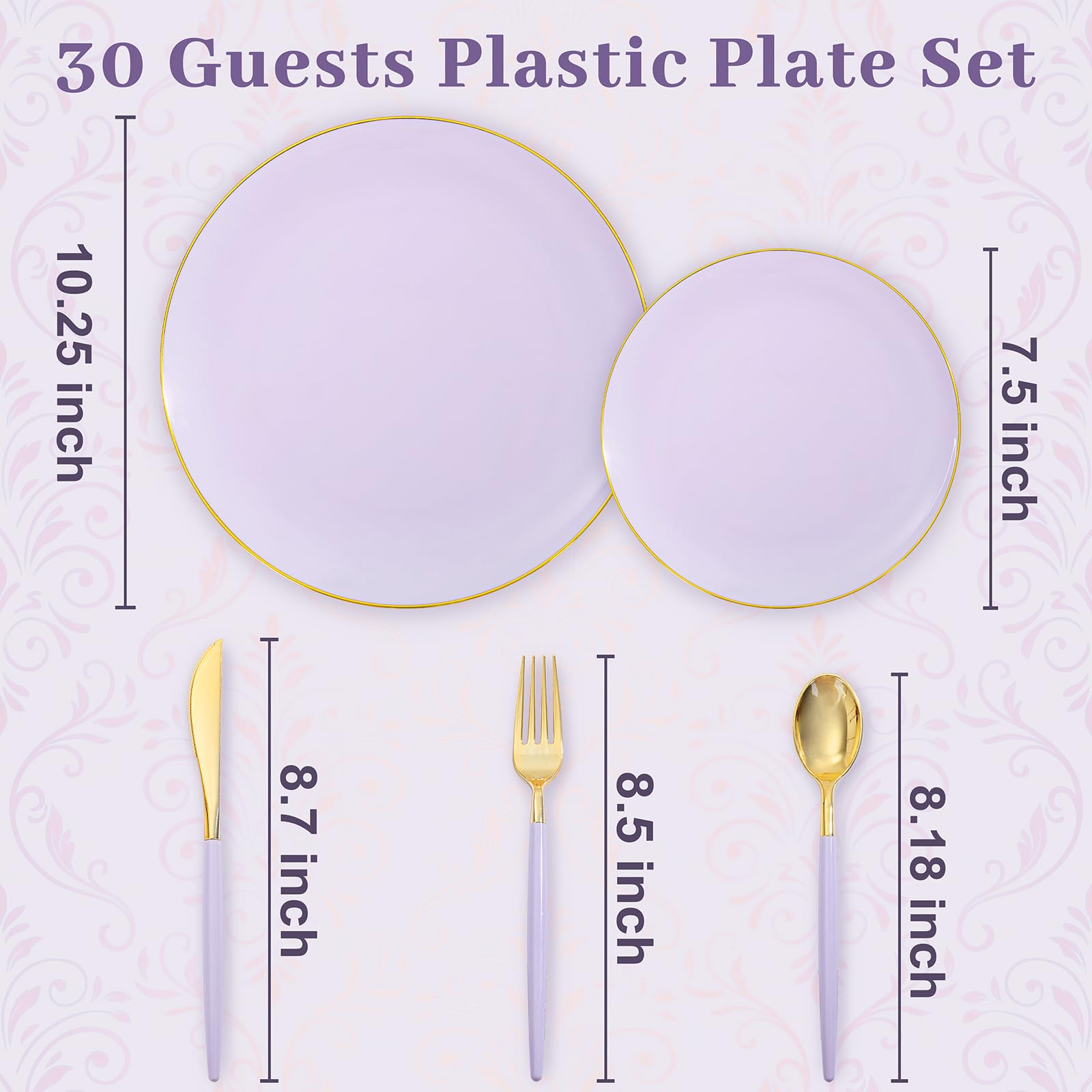 DaYammi 150Pcs Gold Plastic Plates with Disposable Silverware,White Gold Disposable Dinnerware Set - 30 Dinner Plate,30 Dessert Plate,90 Gold Cutlery with White Handles,Fancy Plates for Party Wedding