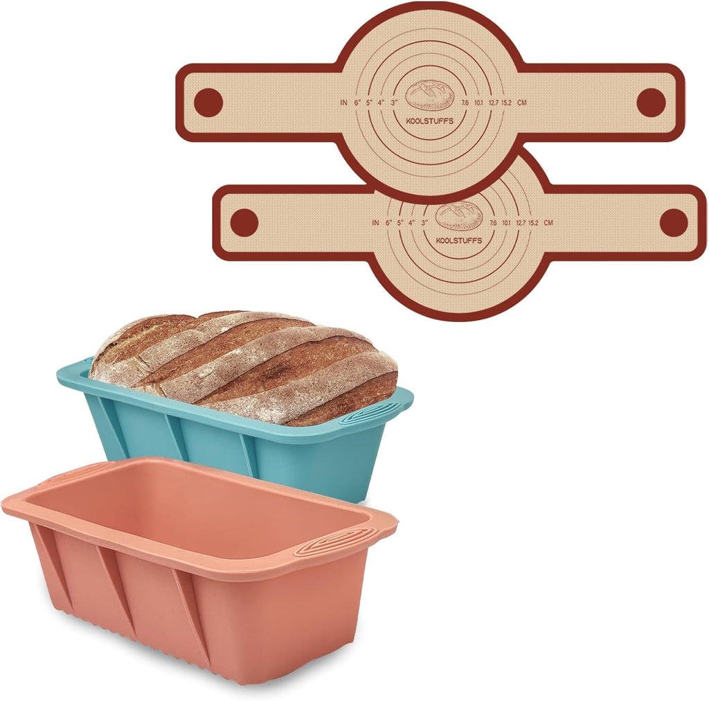 Silicone Bread Loaf Pan 2PC + Bread Sling Set, Non-Stick, Easy Release & Transfer, Dishwasher Safe