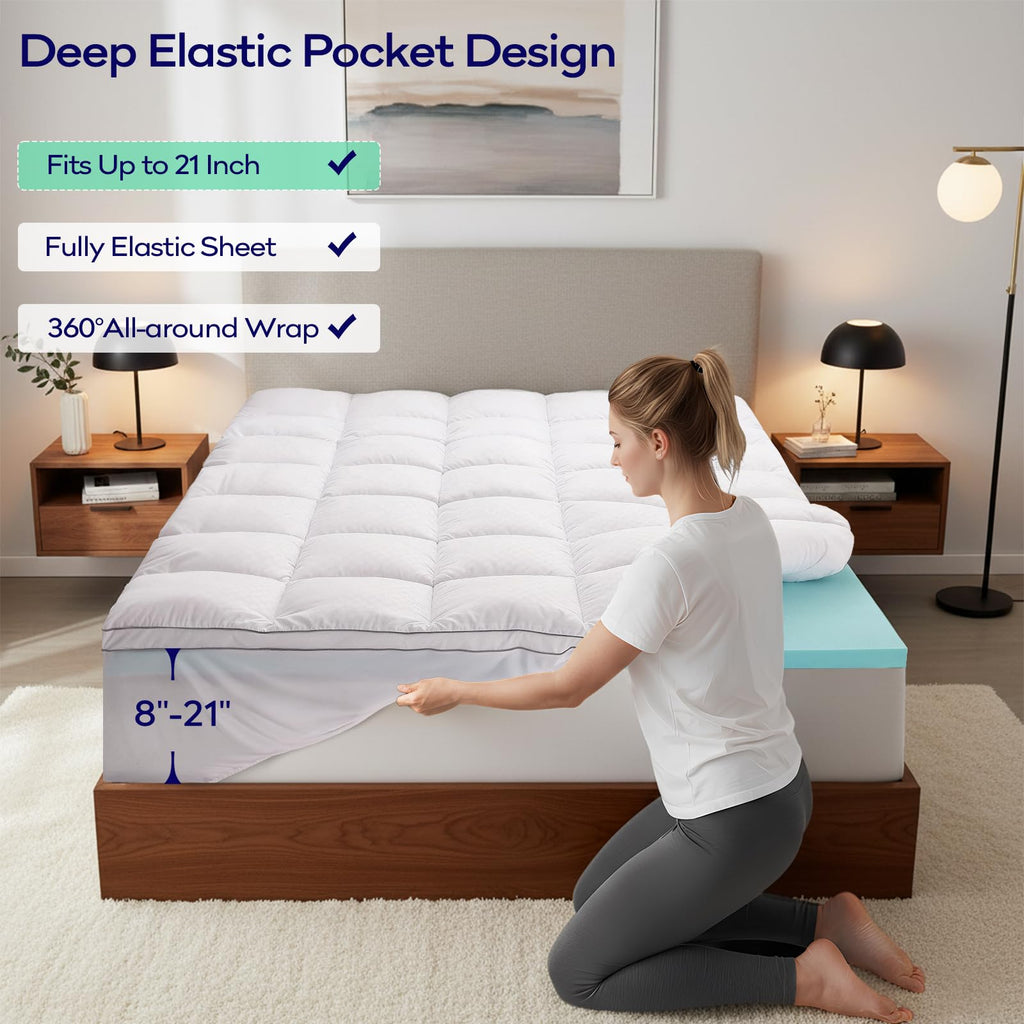 OLANLY Dual-Layer 4 Inch Queen Size Memory Foam Mattress Topper for Back Pain, 2 Inch Cooling Pillow Top Mattress Pad Cover and 2 Inch Gel Memory Foam Topper, Deep Elastic Pocket, Grey