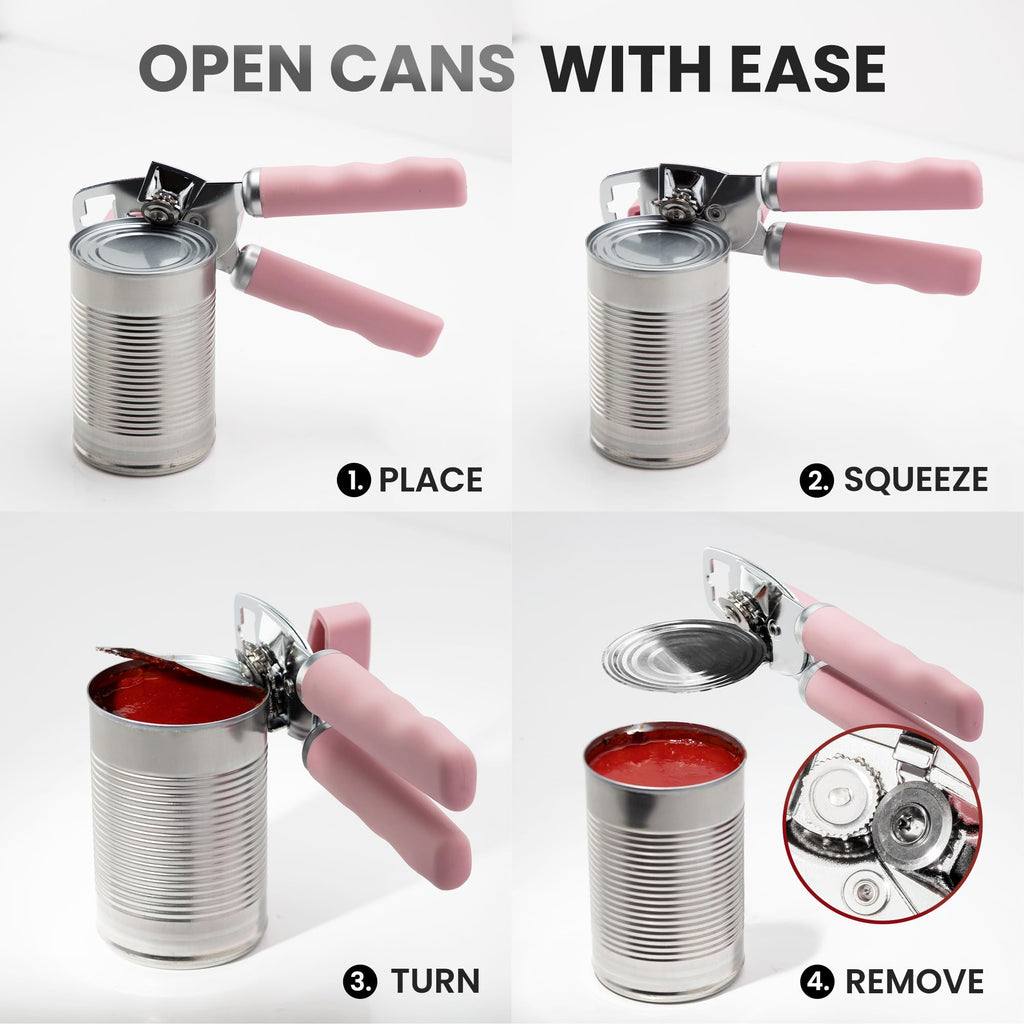 Zulay Kitchen COMFY™ Can Opener Manual with Bottle Opener - Rust Proof Stainless Steel Manual Can Opener With Turn Knob & Comfy Soft Grip Handles - Black