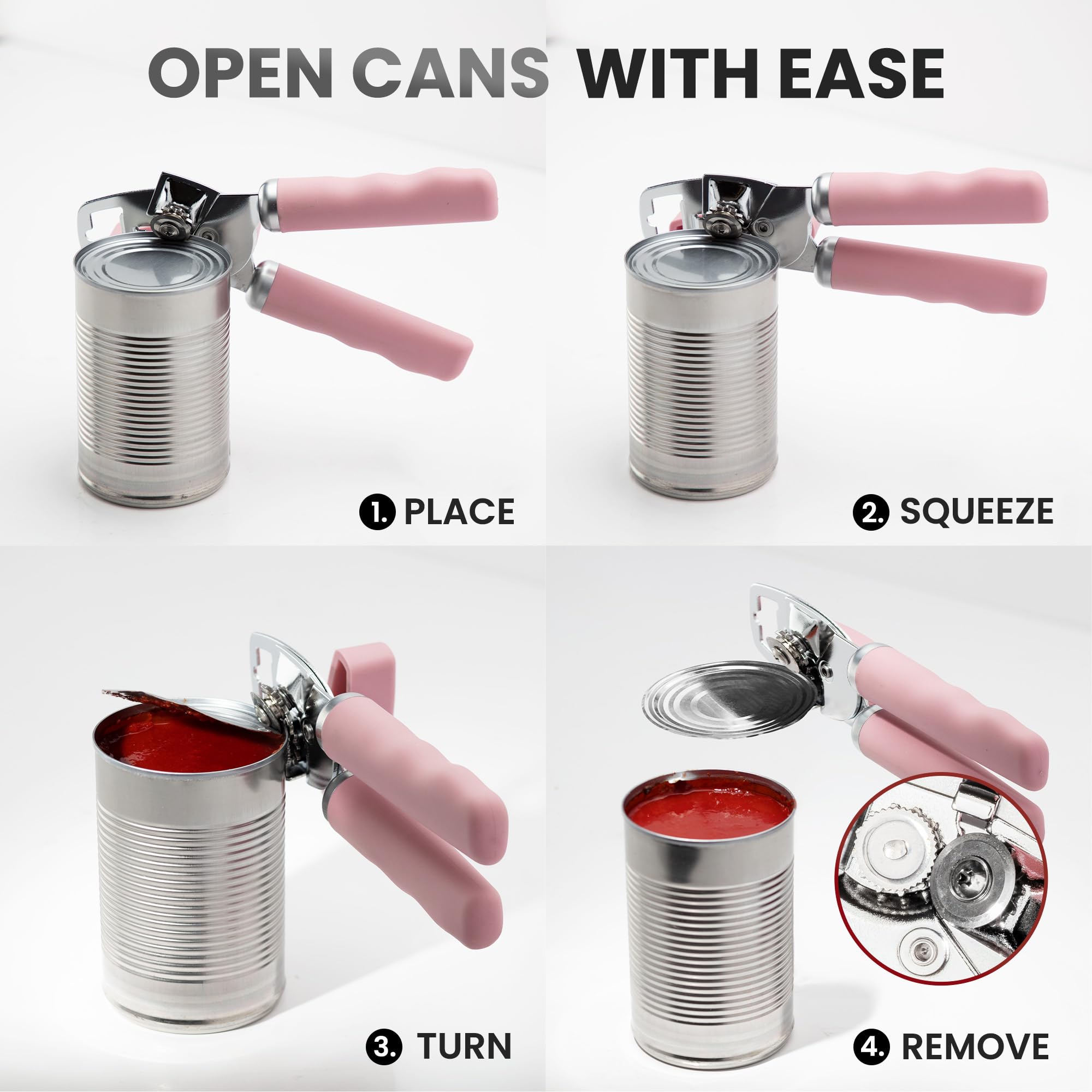 Zulay Kitchen COMFY™ Can Opener Manual with Bottle Opener - Rust Proof Stainless Steel Manual Can Opener With Turn Knob & Comfy Soft Grip Handles - Black