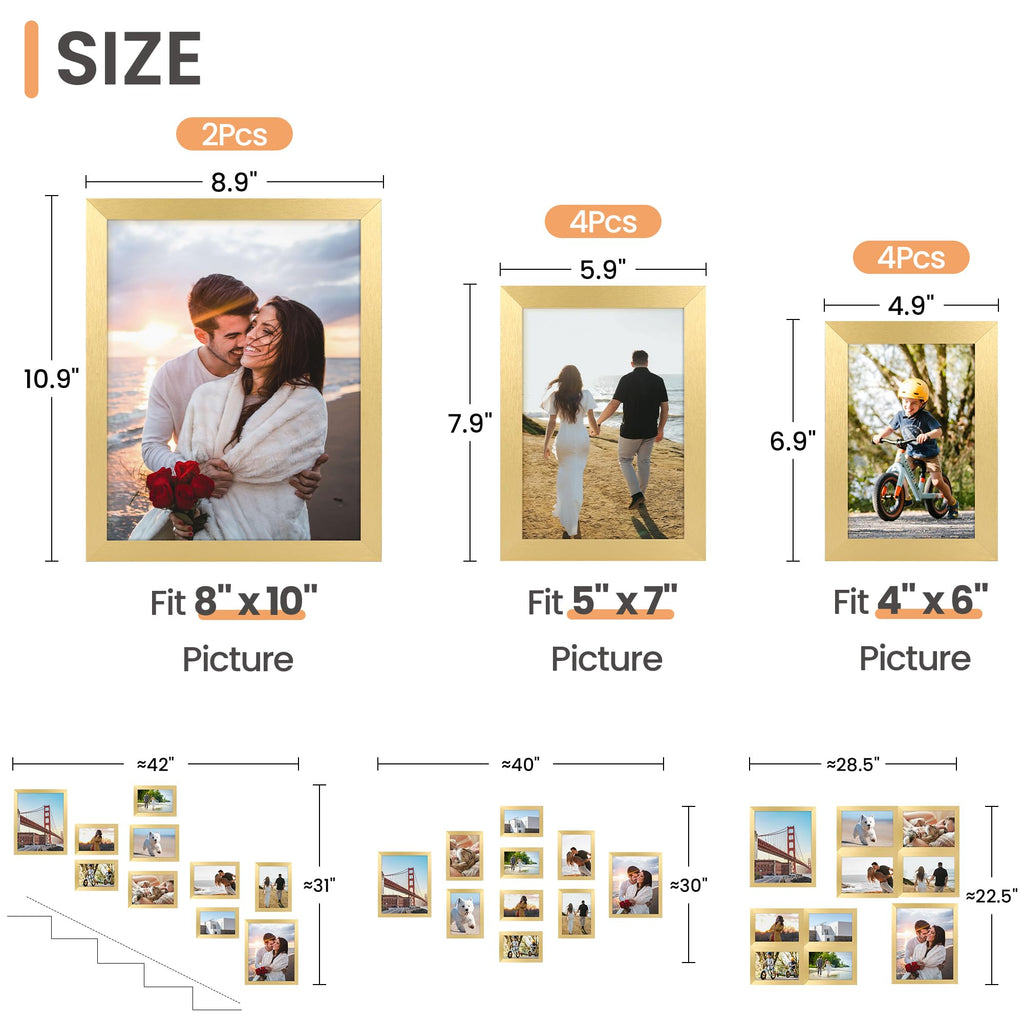 upsimples 10 Pack Picture Frames Collage Wall Decor for Mounting or Tabletop Display, Photo Gallery Frame Set for Family, Multi Sizes Including 8x10, 5x7, 4x6, Black