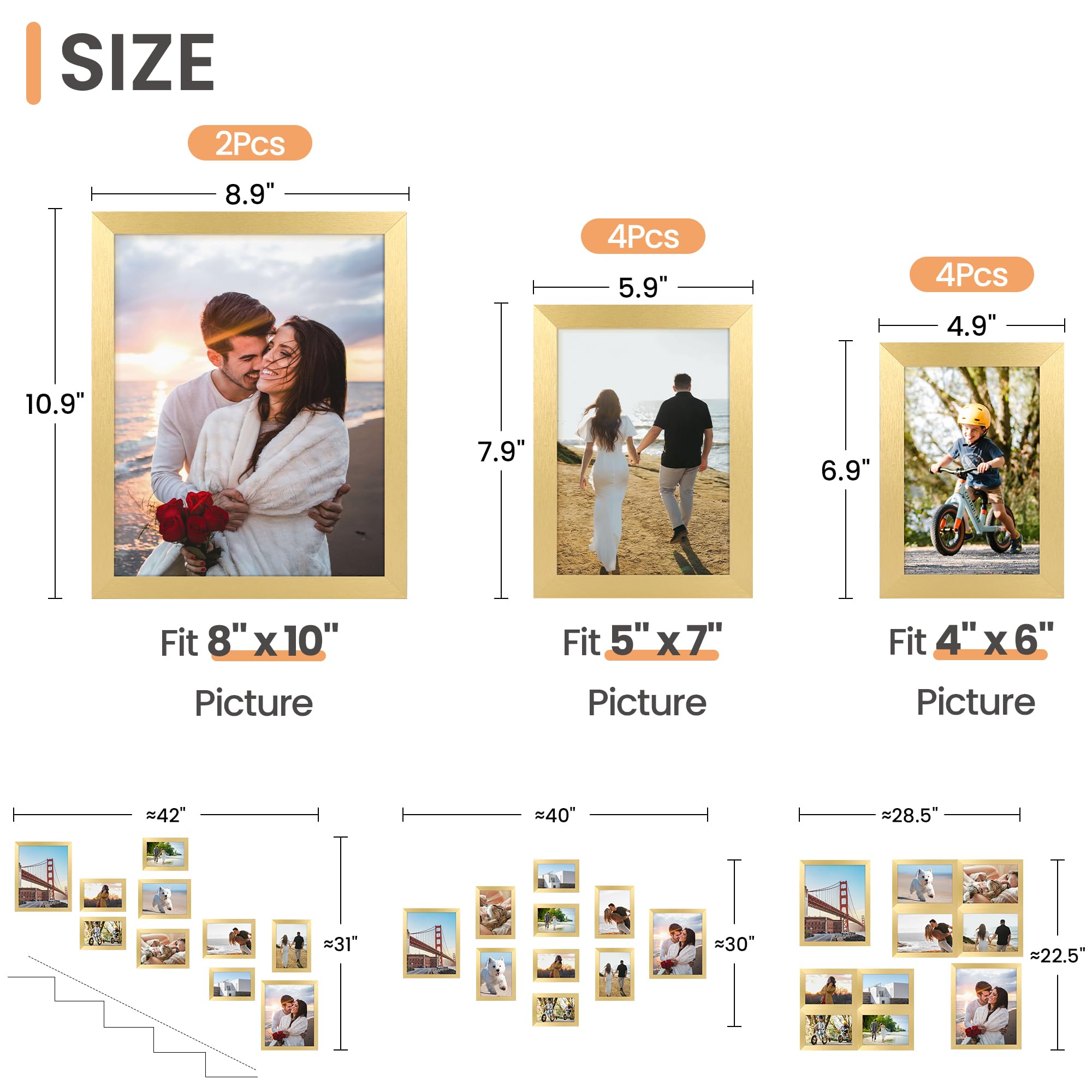 upsimples 10 Pack Picture Frames Collage Wall Decor for Mounting or Tabletop Display, Photo Gallery Frame Set for Family, Multi Sizes Including 8x10, 5x7, 4x6, Black