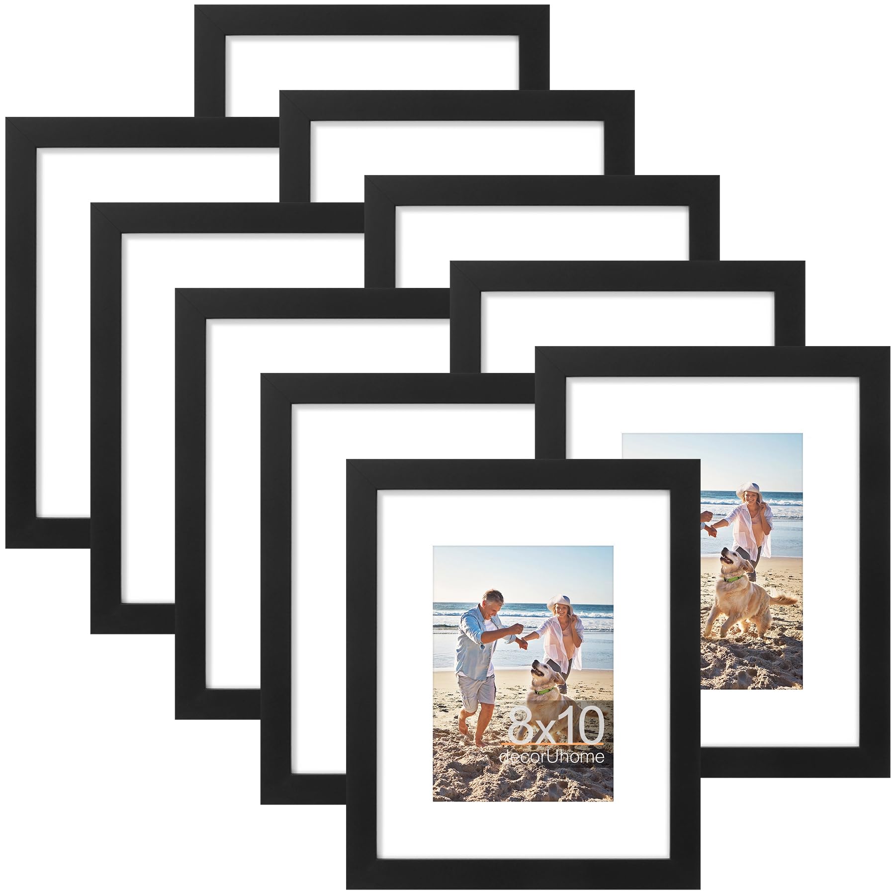 decorUhome 8x10 Picture Frame, Display Pictures 5x7 with Mat or 8x10 without Mat, Wall & Tabletop Display Photo Frame, Black, 1 Pack